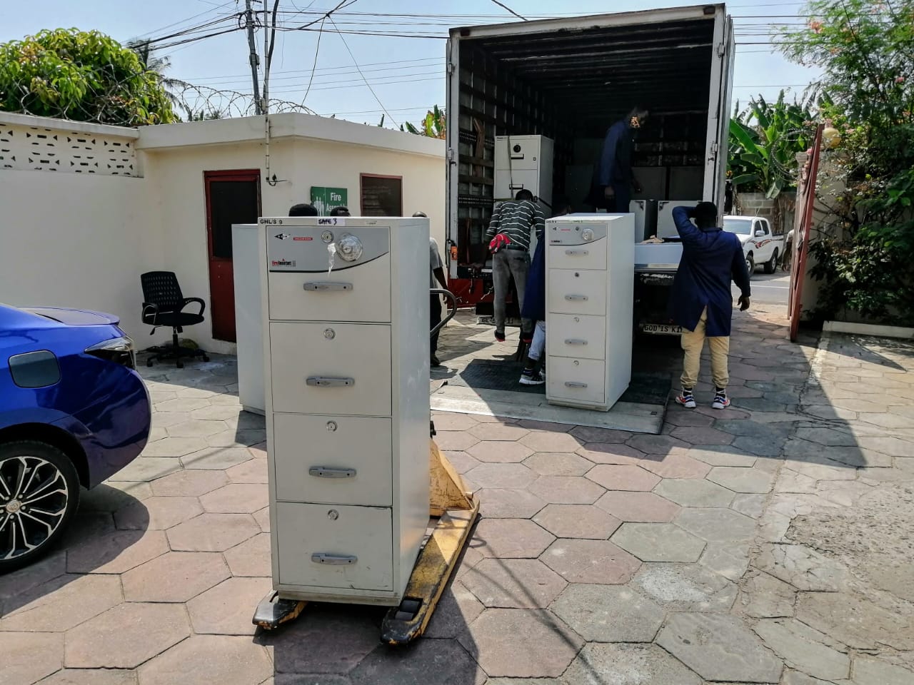 Fire-resistant filing cabinets being loaded into a PackPro truck
